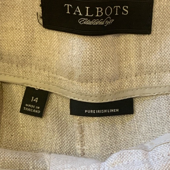 Talbots cropped pants 14 100% pure Irish Linen khaki wide leg contour tie waist - Picture 2 of 8
